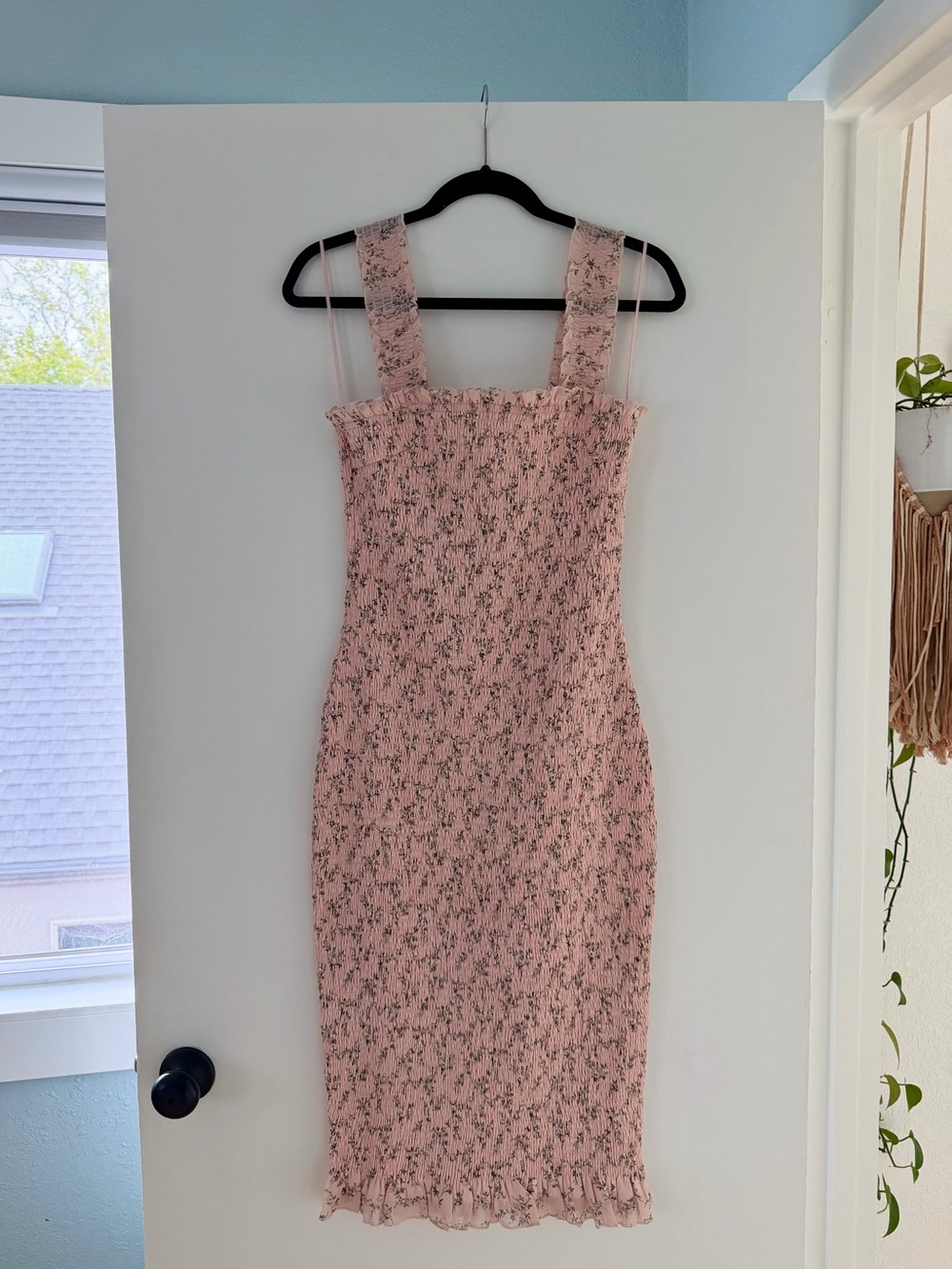 Two Sisters The Label Pink Floral Shirred Bodycon Midi Dress NWT US 8